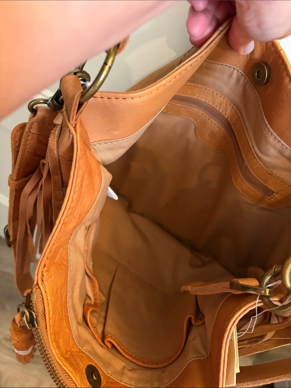 Lucky Brand Fringe Hobo Shoulder Bag - Tan Brown